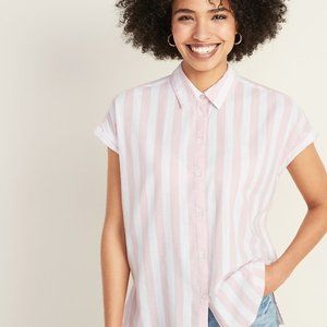 Lightweight Pink and White Striped Button-Up